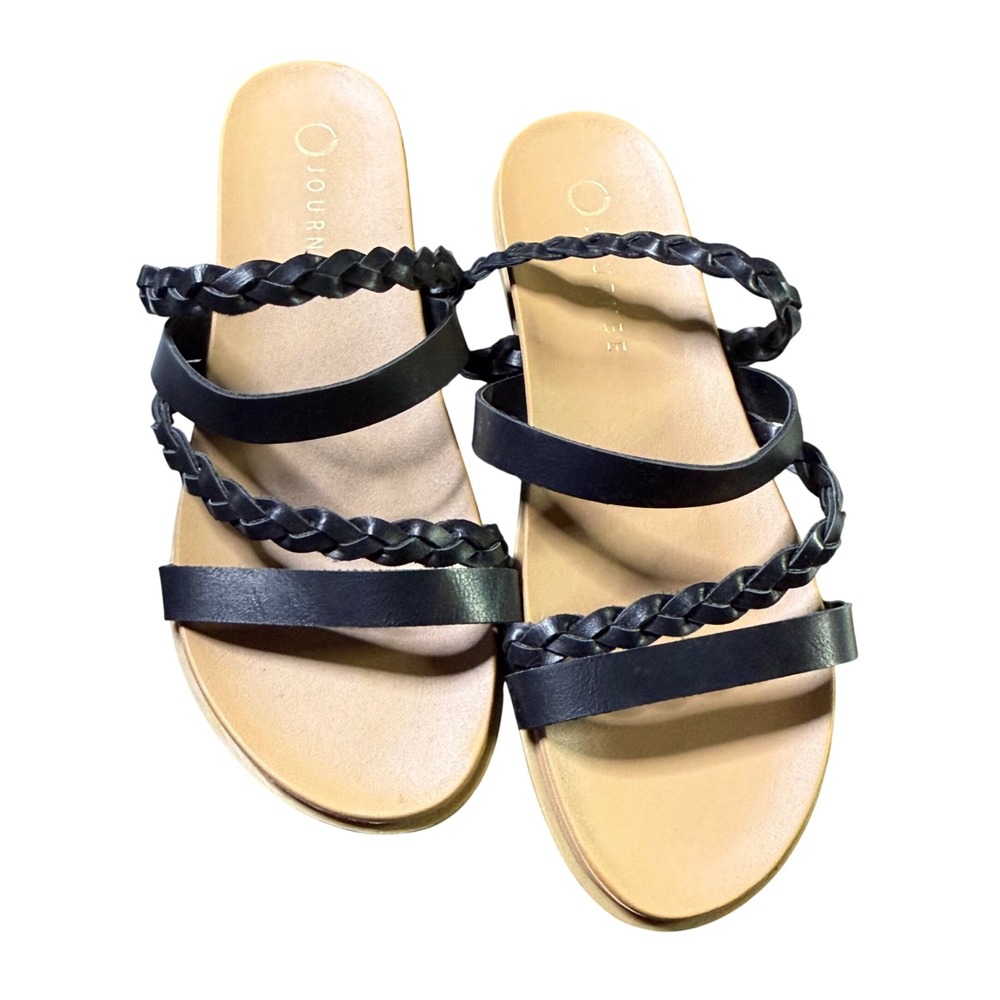 Journee Collection Collette Black Braided Strap Slide Sandals Women's Size 8.5